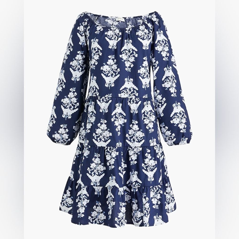 J. Crew Floral Poplin Ragland Sleeve Tiered Mini Dress Size M